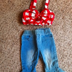 PatPat - Two Piece Outfit with Bell Bottom Jeans, 12-18 month
